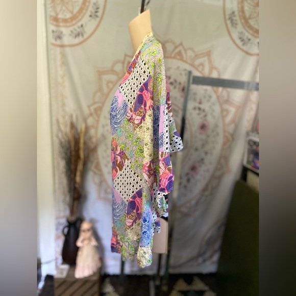 Victoria’s Secret Floral Patchwork Open Kimono Robe w/ Scalloped Edge Mini Wrap - Picture 4 of 7